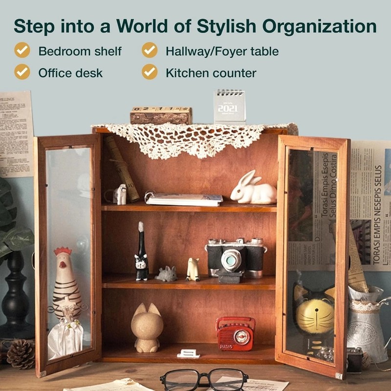 Stylish Rustic Display Cabinet - 3-Level Shelves & Metal Handle Storage Solution gallery