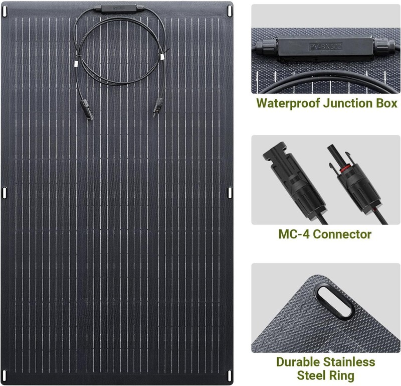 ALLPOWERS 100W OR 200W Flexible Mono Solar Panel Efficiency IP68 For Roof Boat gallery