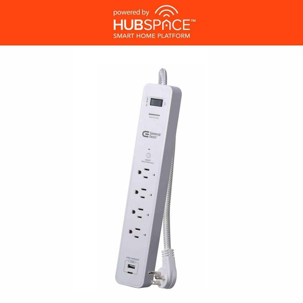 Commercial Electric 3 ft. 4-Outlet White Surge Protector Smart with USB Hubspace gallery