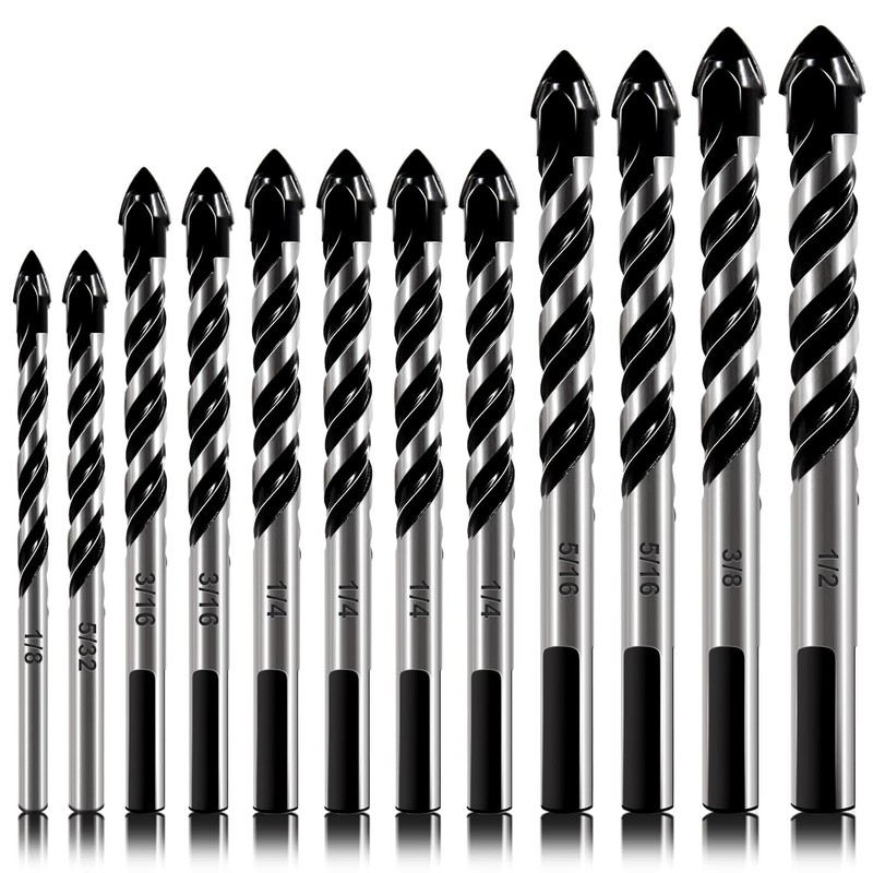 5 Pc or 12 Pc Masonry Drill Bit Set 1/8 to 1/2 inch Glass Tile Brick Cement Wood gallery