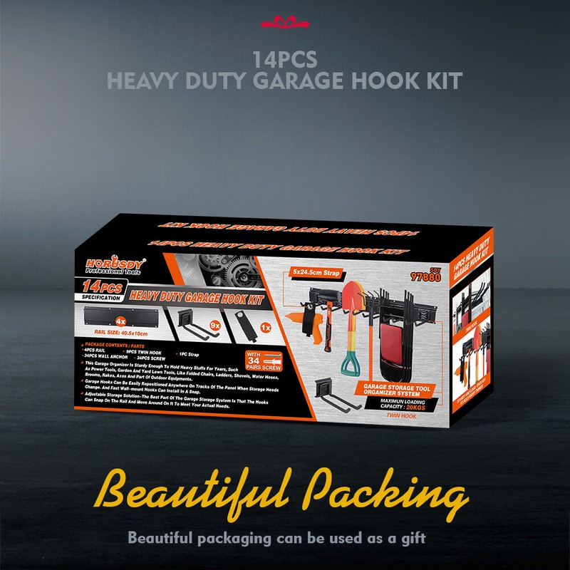 Garage Tool Organization 9pc Double Hooks Holder 64" Utility Rack Wall Mount gallery