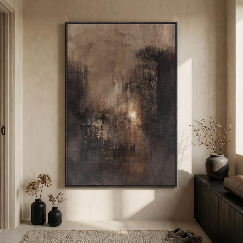 Wall Art Extra Large Framed Brown Black Abstract Modern Canvas 40x60 In