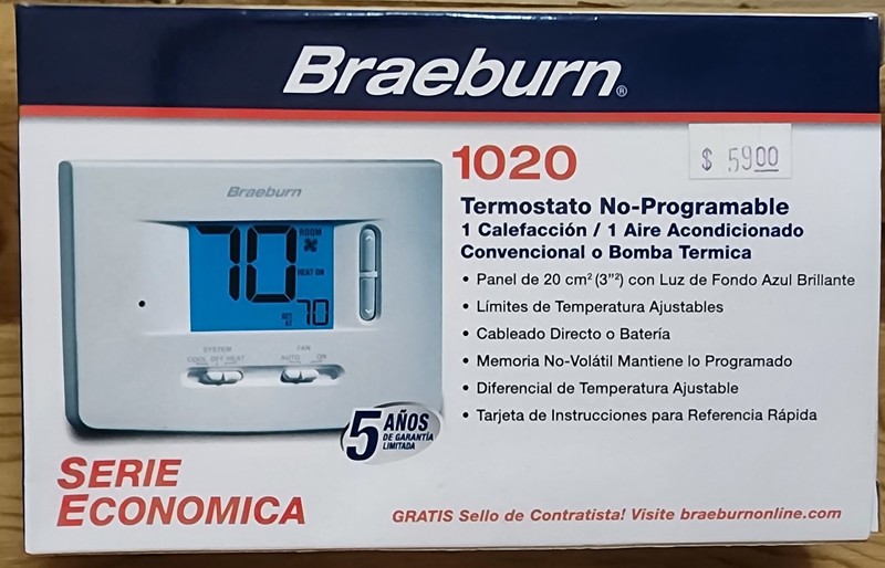 Braeburn Non-Programmable 1020 Thermostat 1-Heat 1-Cool Conventional Pump NEW gallery