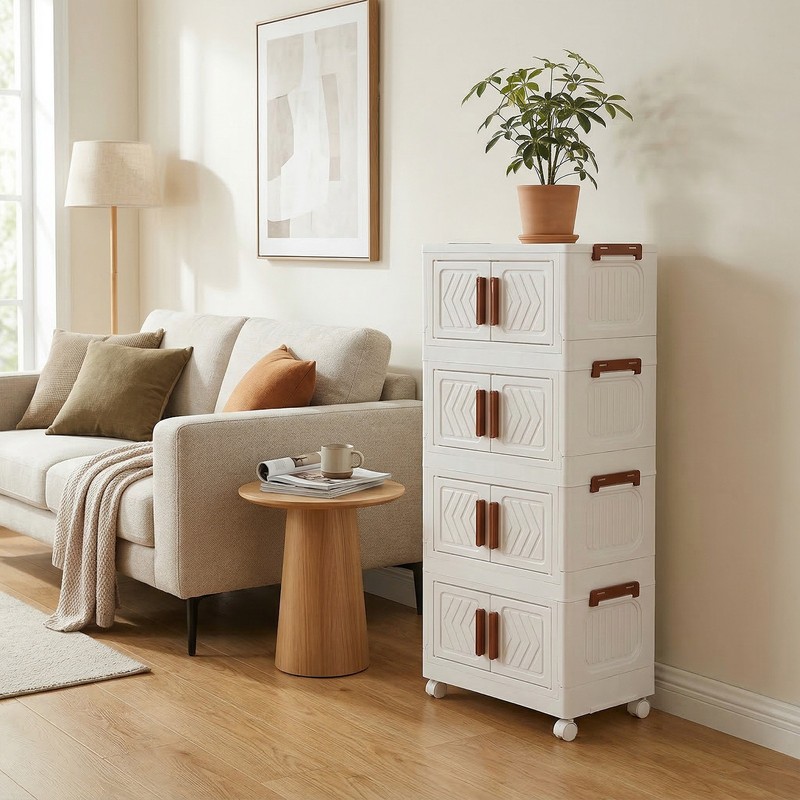 4 Tier Stackable Storage Bins with Lids Doors Wheels Storage Drawer gallery