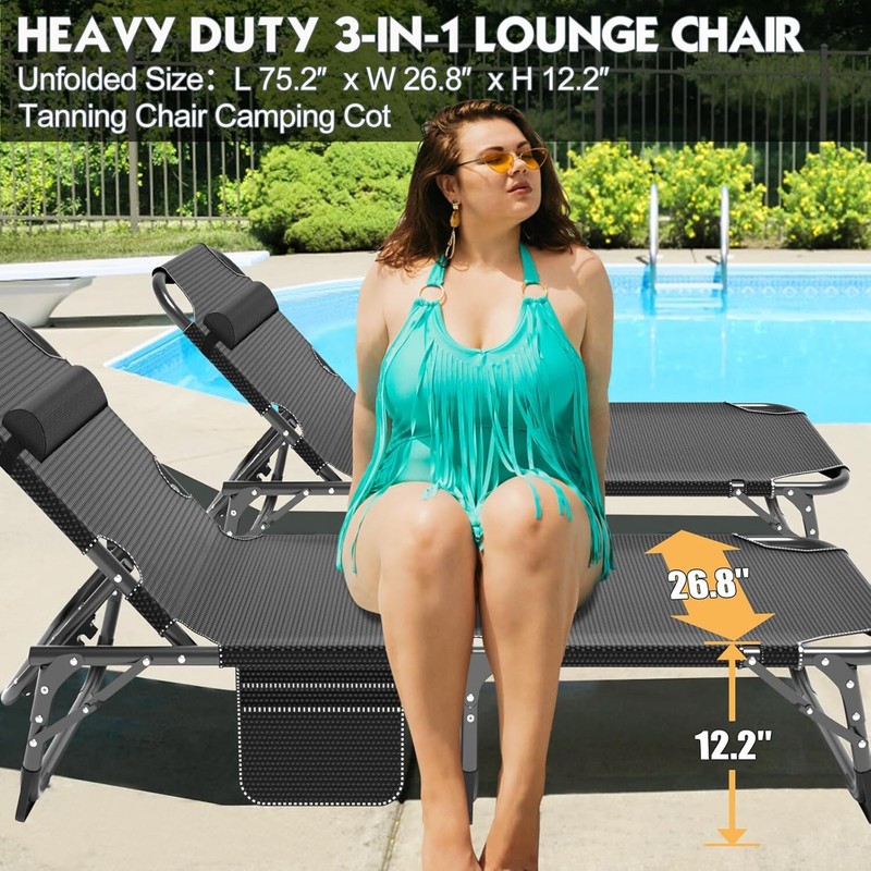Portable Folding Camping Cot Bed Reclining Lounger Chair 4 Gear Adjustable w/Mat gallery