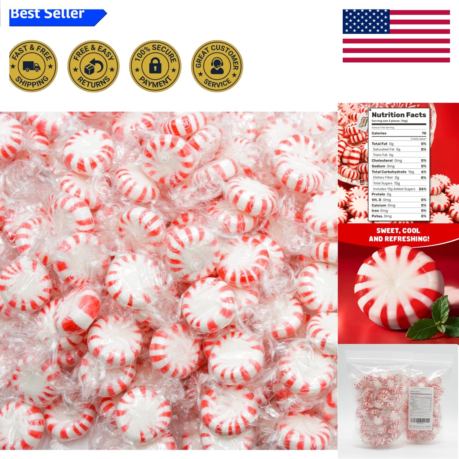 STARLIGHT Peppermint Candy 1 lb Bulk - Refreshing Mints, 84 Individually Wrapped gallery