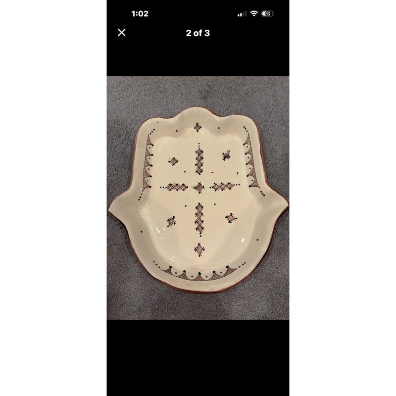 Handmade Moroccan Ceramic Hamsa Serving Set 6 Piece App Platter Cream Brown gallery