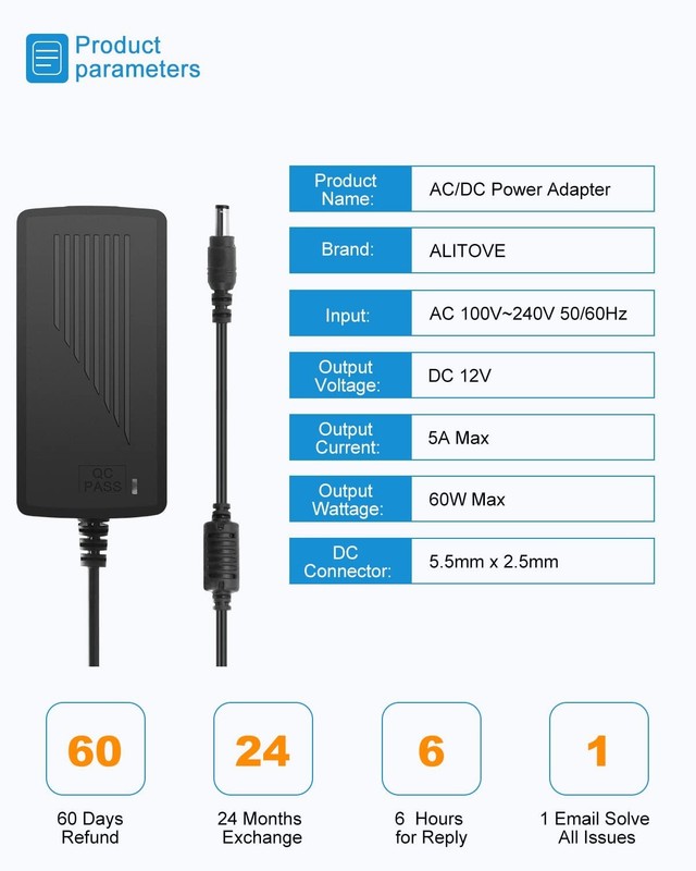 Universal DC 12V 5A Adapter – Perfect for LED Strips, Audio Amps & More gallery