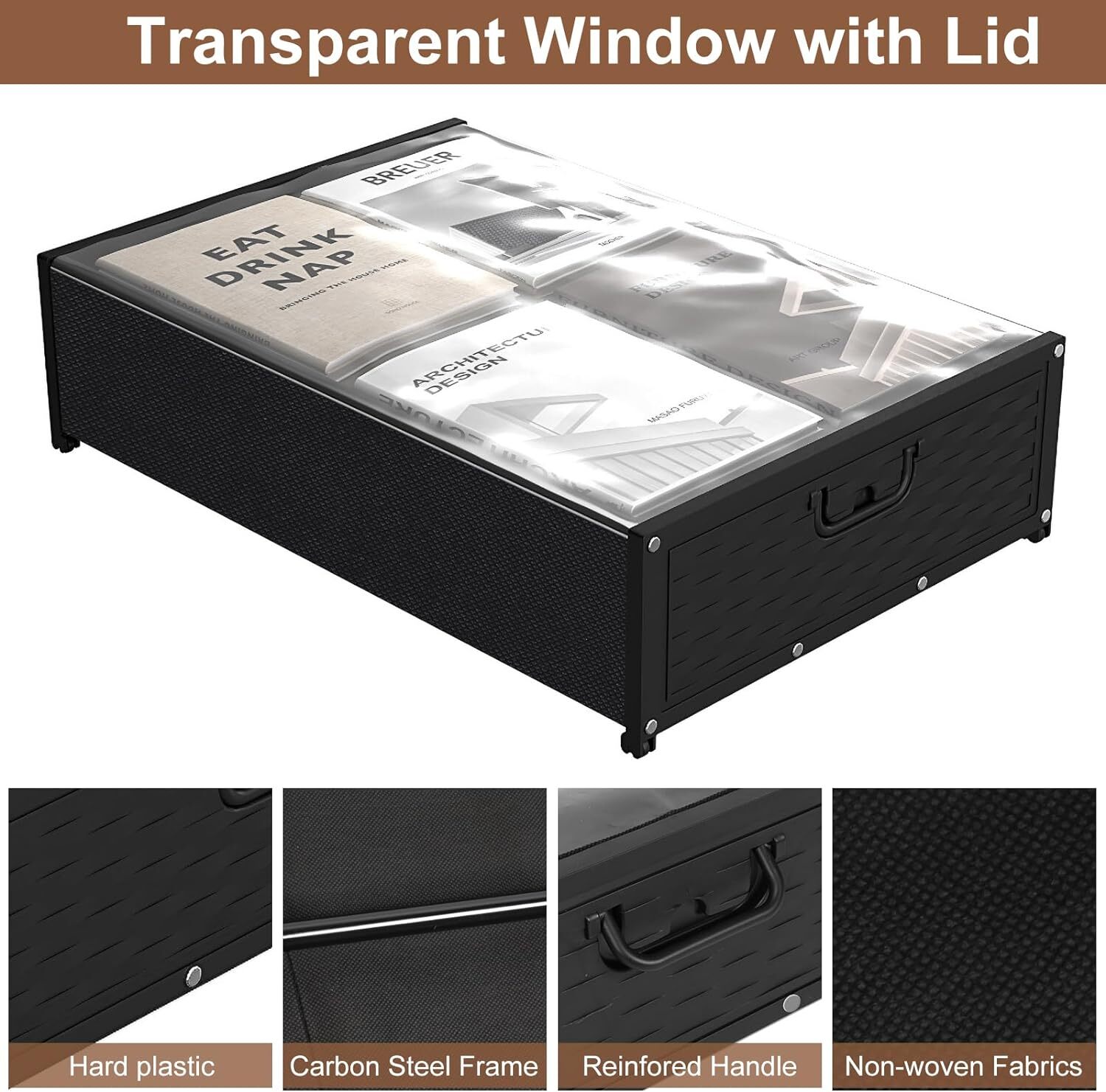 2PCS Metal Under Bed Storage Containers w/Wheels Under Bed Shoe Storage with Lid gallery