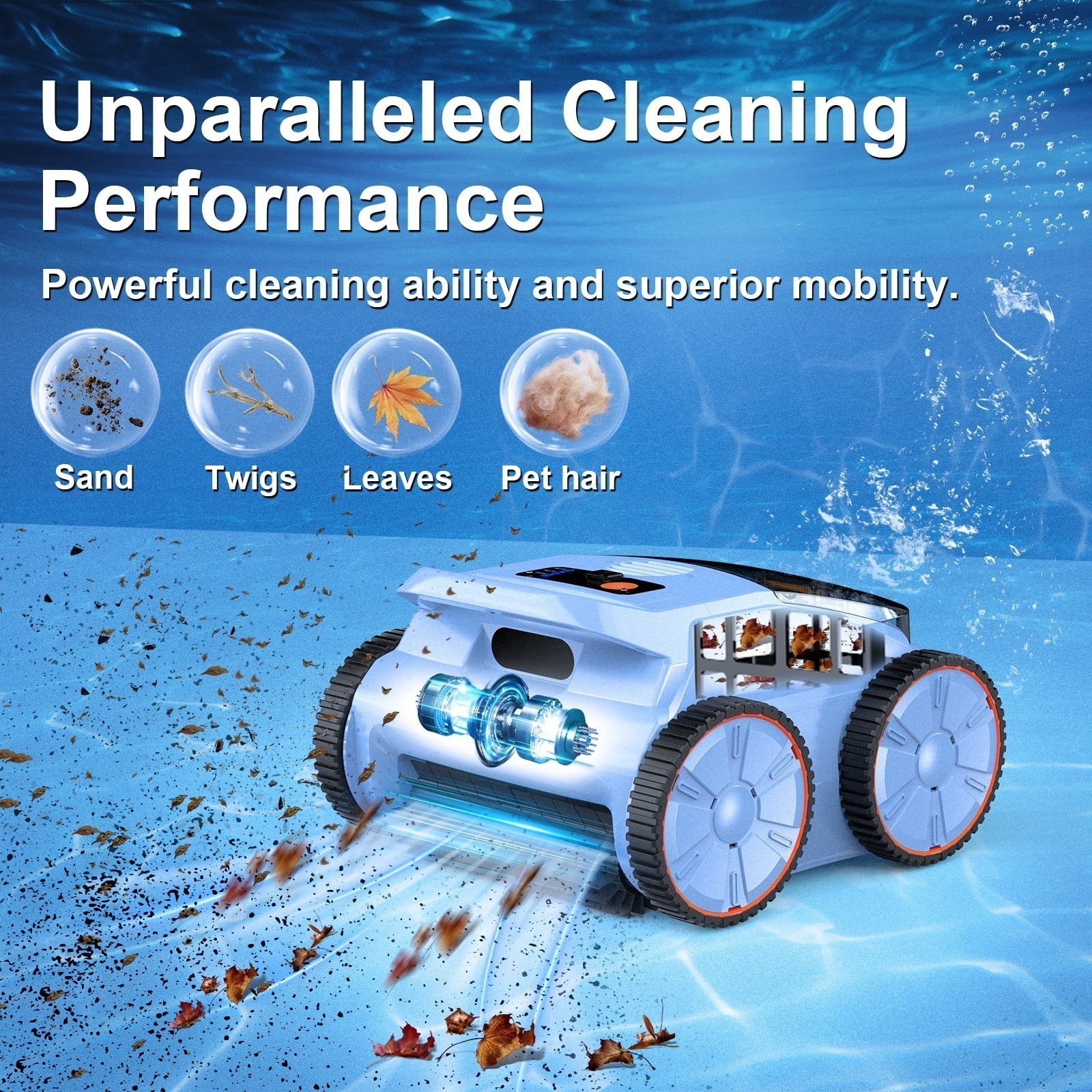 Seauto Robotic Pool Cleaner for Inground Pools Powerful Suction, Wall-Climbing gallery