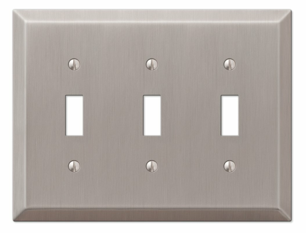 Triple 3 Toggle Outlet Switch Wall Plate Cover Century Brushed Nickel Steel Lot gallery