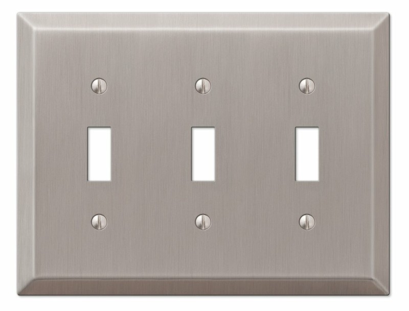 Triple 3 Toggle Outlet Switch Wall Plate Cover Century Brushed Nickel Steel Lot gallery