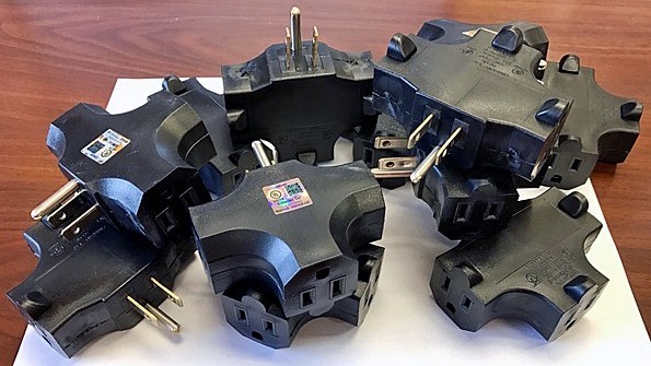 3-Way Splitter Adapter BLACK Three Prong Grounded Tri-Tap Adapter UL (10PK)