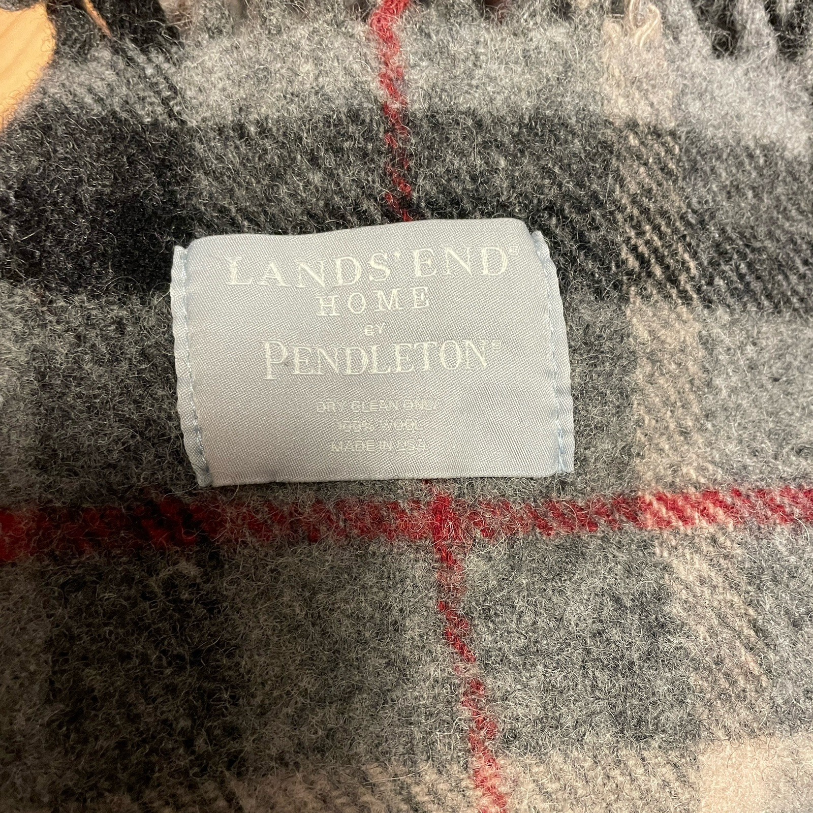 Lands End Home By Pendleton 100% Wool Stadium Blanket Gray Plaid 54" X 46" EUC gallery