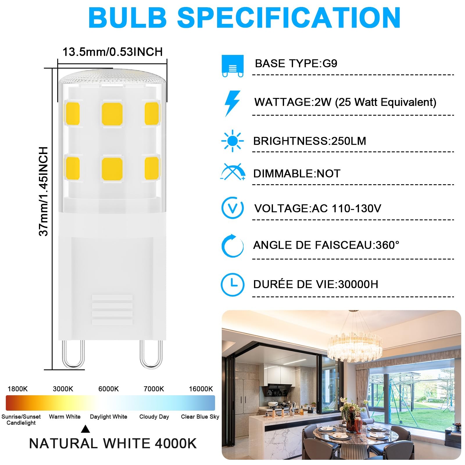 G9 LED Bulbs 2W,2Watt Light Bulb 25W Halogen Equivalent 250LM,120V Mini T4 G9... gallery