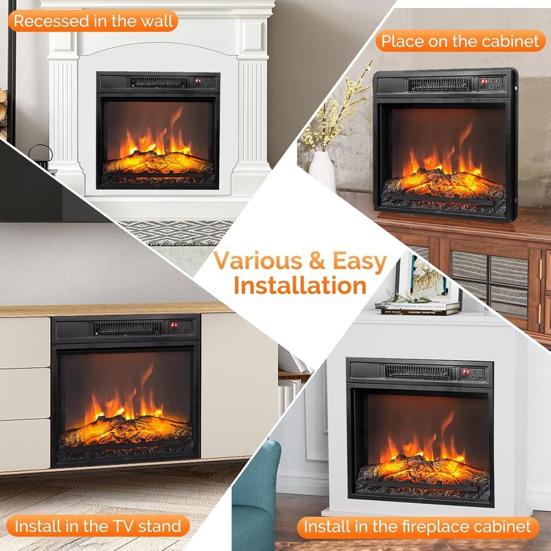 18" Embedded Electric Fireplace Insert Heater with 6 Colors Flame Effect, Remote gallery