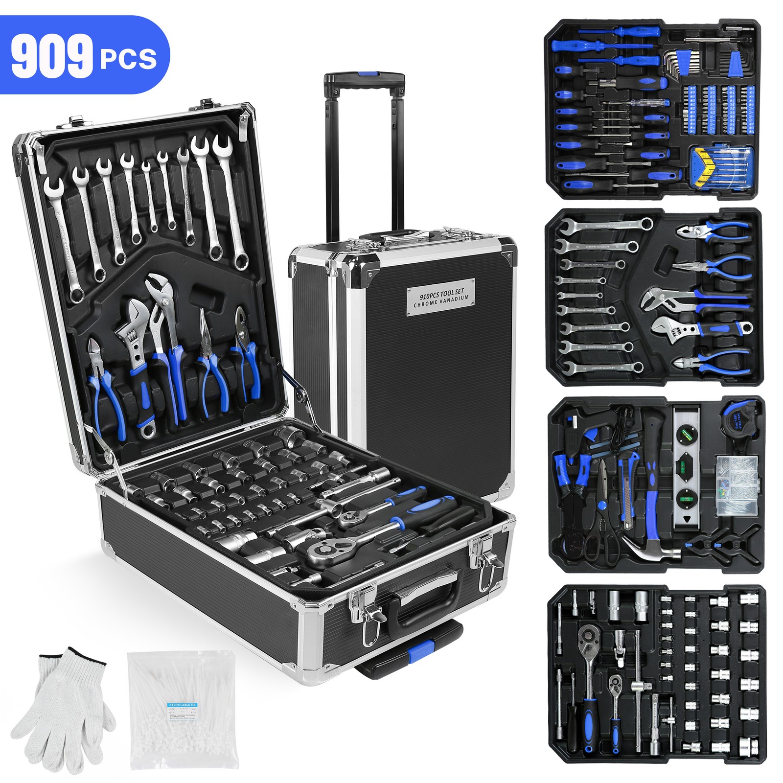 909 PCS Mechanics Tool Set Metal Case Socket Wrench Set Tool Kit gallery