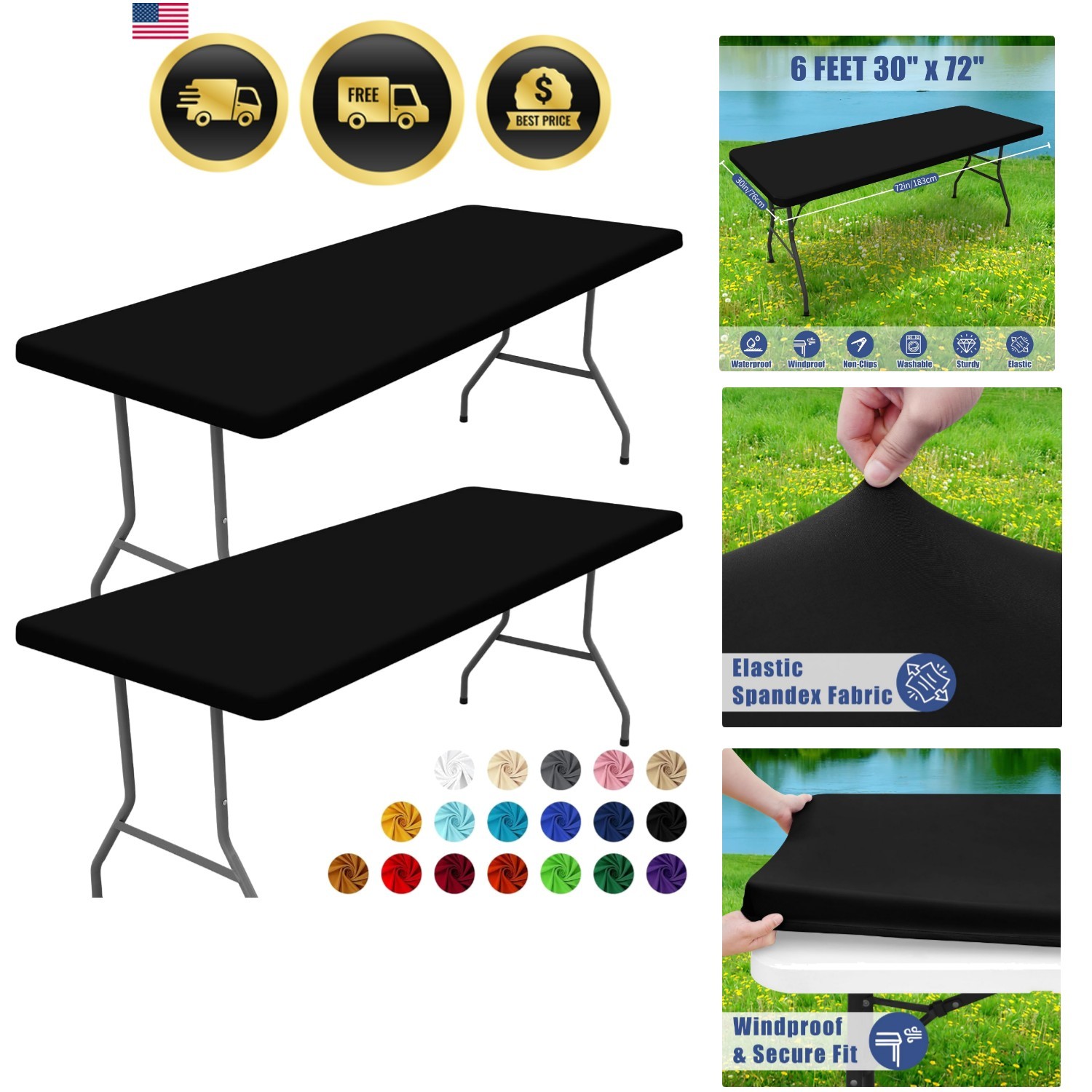 Spandex 6 Foot Rectangle Table Cloth 2 Pack, Elastic Fitted Tablecloths for P... gallery