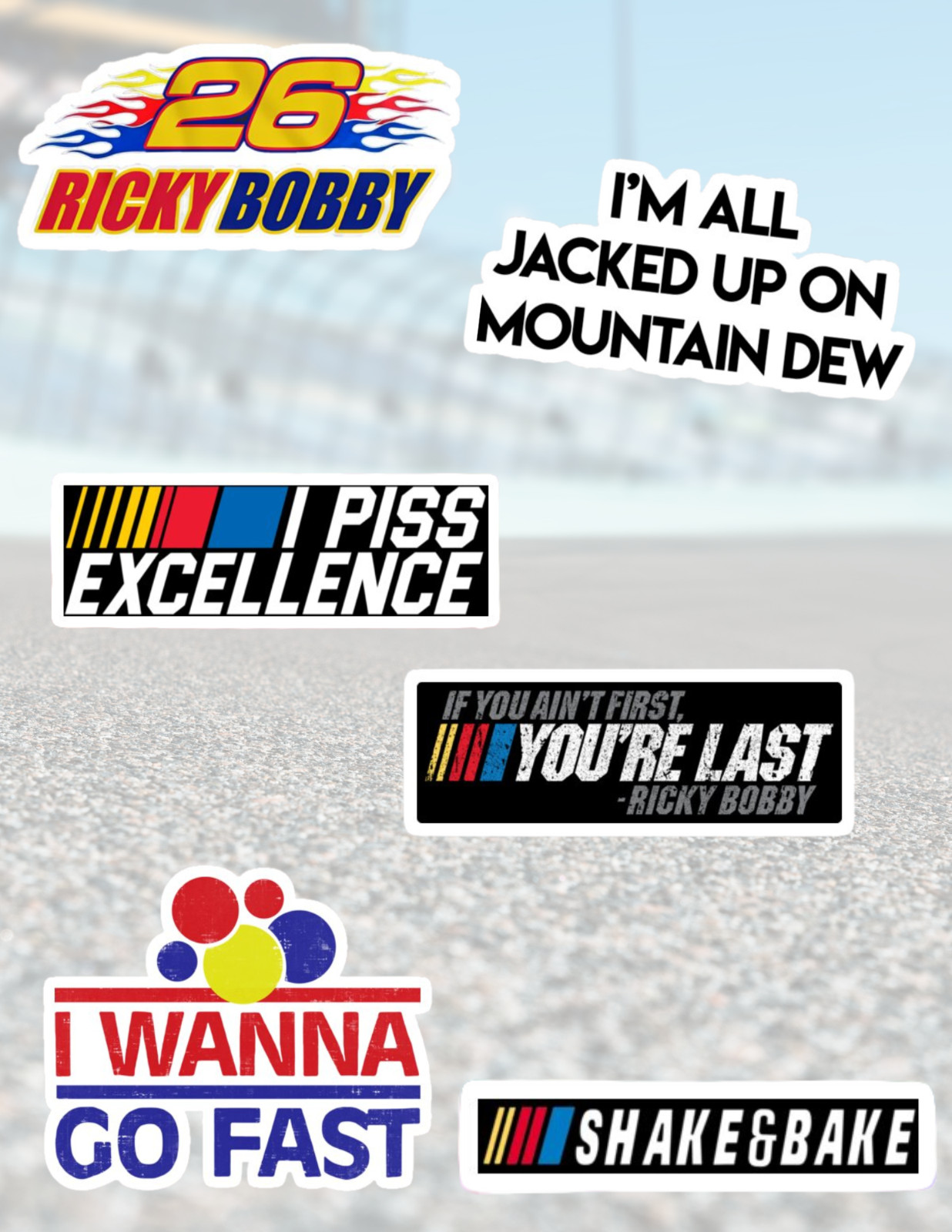 Talladega Nights Ricky Bobby 5pc Sticker Pack gallery