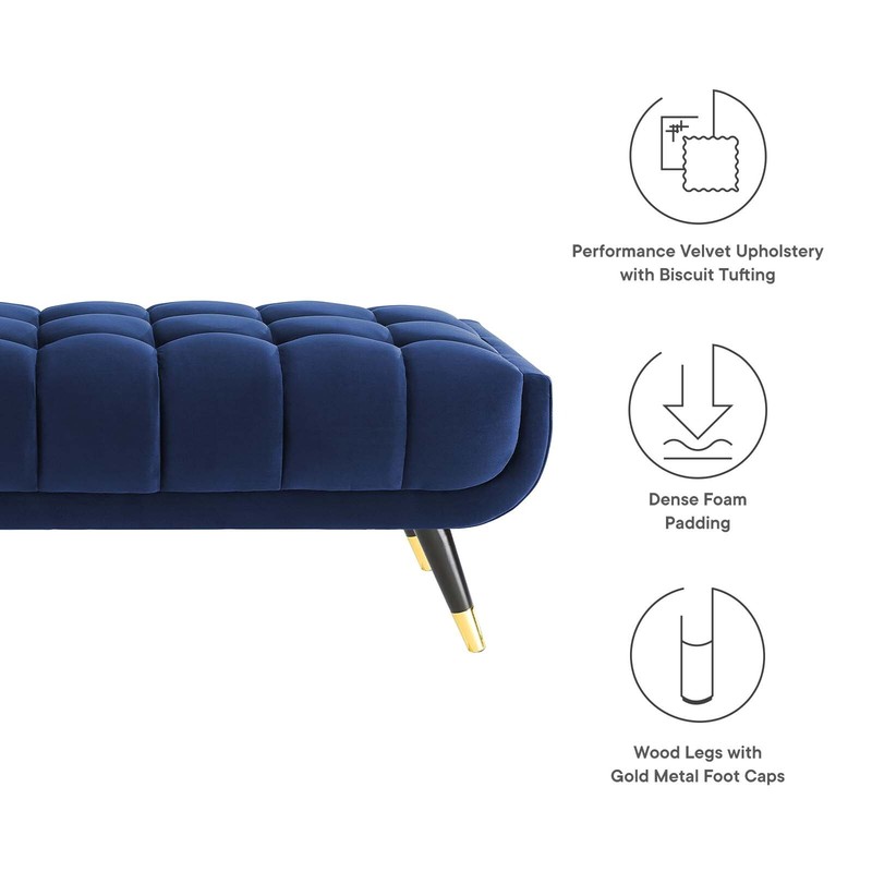 Modway Adept Tufted Performance Velvet 47.5" Bench in Midnight Blue gallery