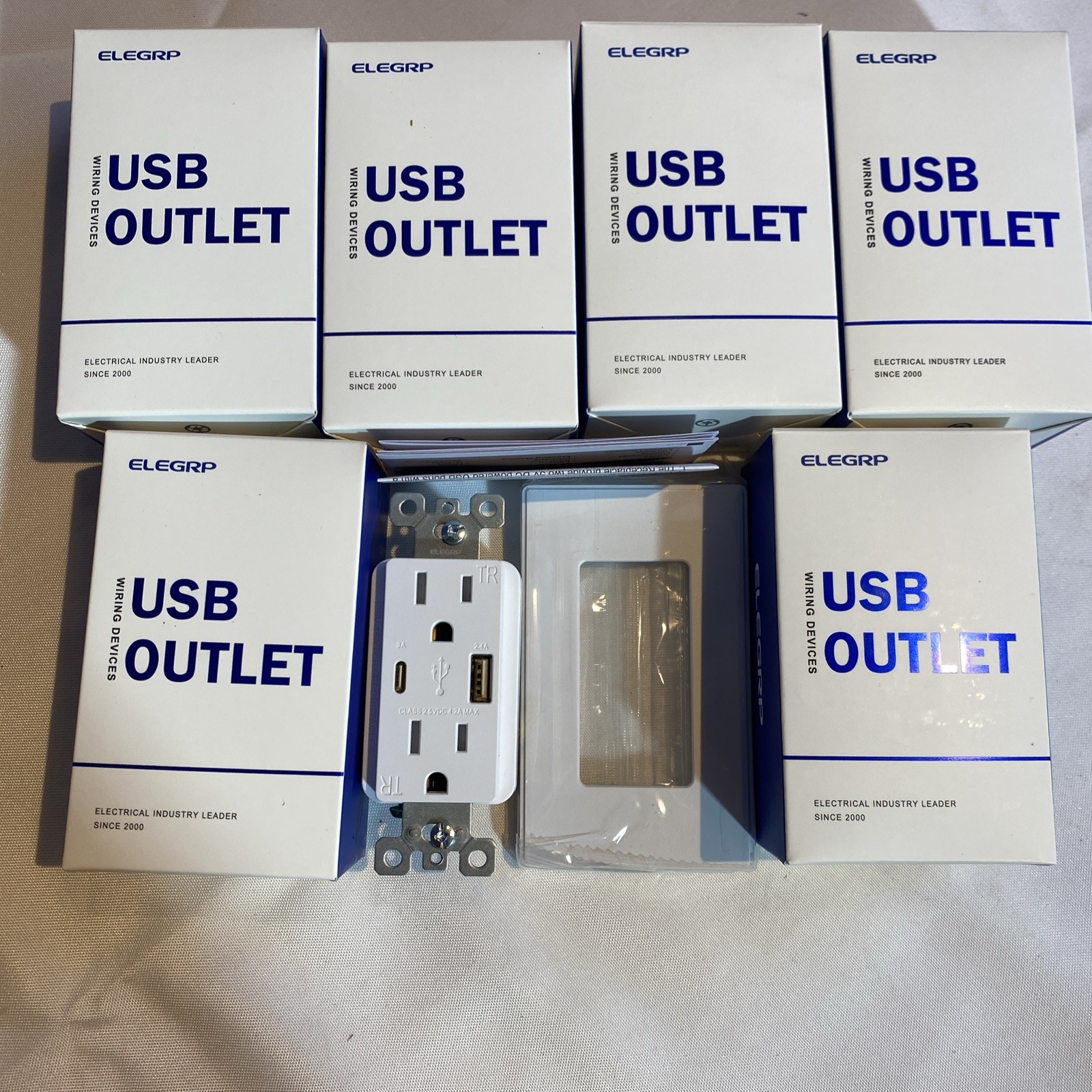 ELEGRP - 6 Pack Wall Outlet Dual High Speed Duplex 4.2 Amp USB & USB C Port ~NEW gallery