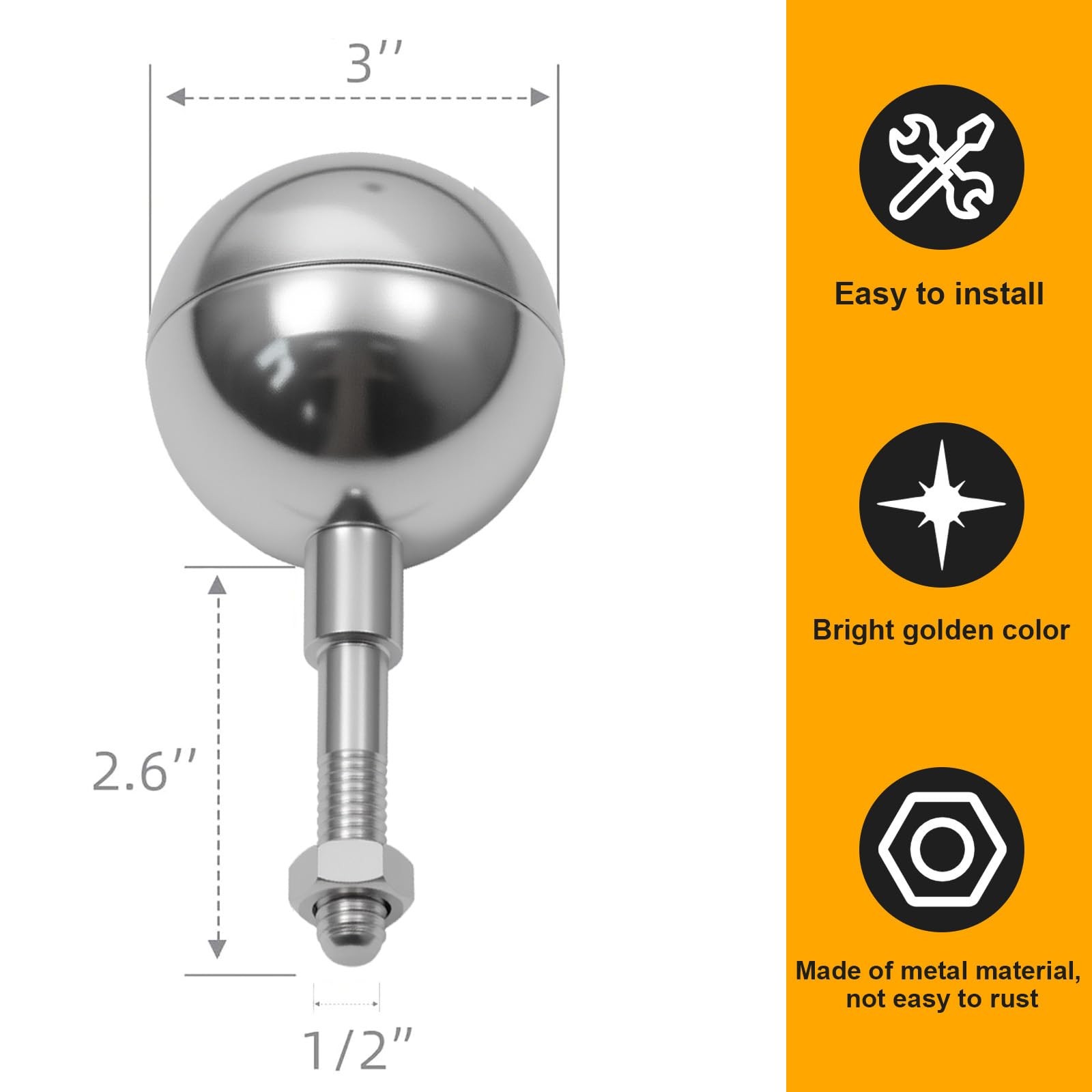 Flag Pole Ball Topper for Outdoor, Sliver Flagpole Ball Toppers Finial Replaceme gallery