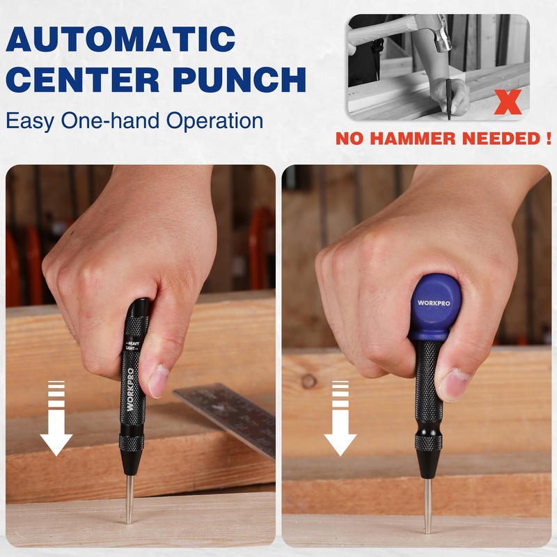 WORKPRO 2Pack Automatic Center Punch Adjustable Spring Loaded Metal Center Punch gallery