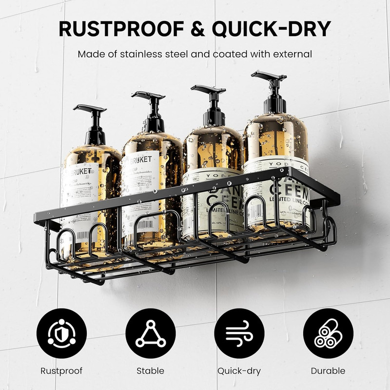 3 Pack Shower Shelves for Bathroom Rustproof Adhesive Organizer with Soap Holder gallery