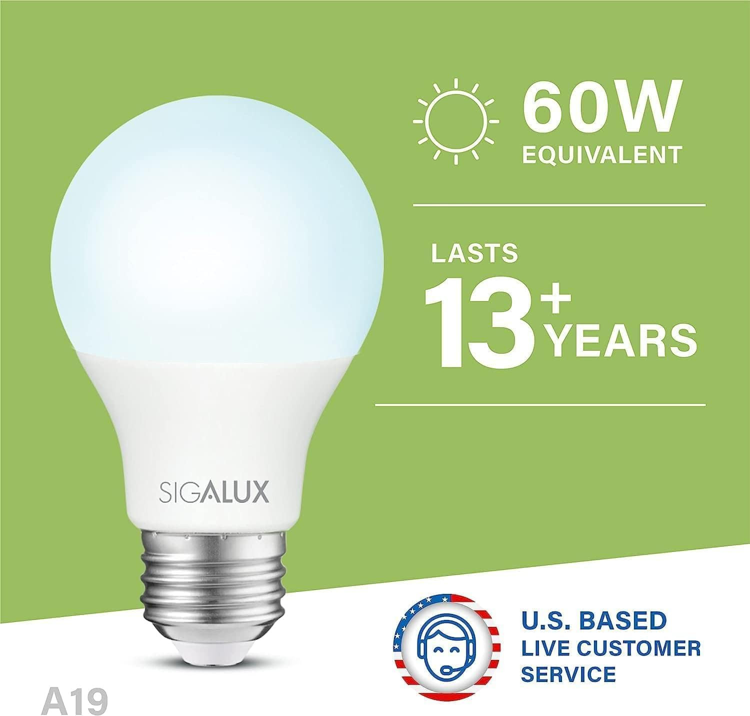 A19 LED Light Bulb 60W Equivalent, E26 Medium Base 5000K Daylight 800LM, Non-Dim gallery