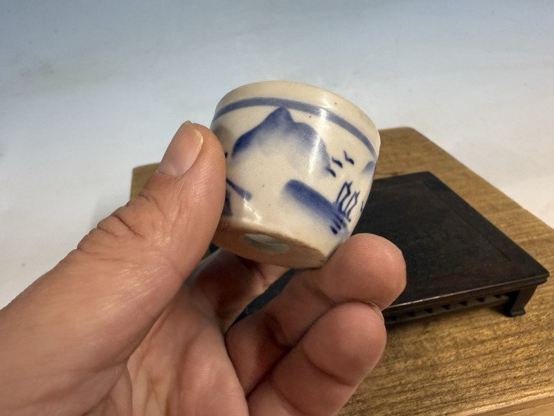 Japanese Unknown Maker Shohin Bonsai Tree Pot 1 7/8 By 1 3/8” Blue And White gallery