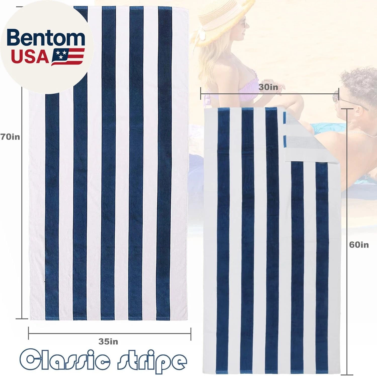 2 Pack Cotton Oversized 35X70 Inches Cabana Stripe Beach Towels, Super Absorbent gallery