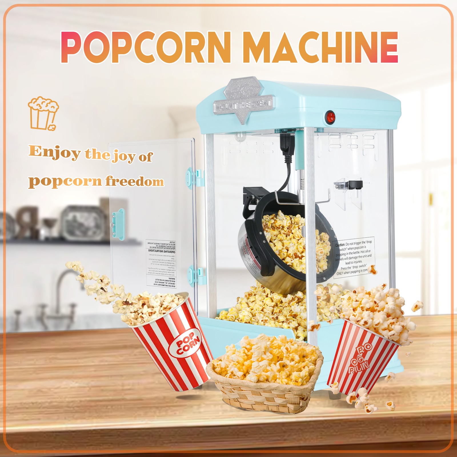 8 OZ Portable Popcorn Maker Machine Kettle Popcorn Maker with Warming Deck gallery