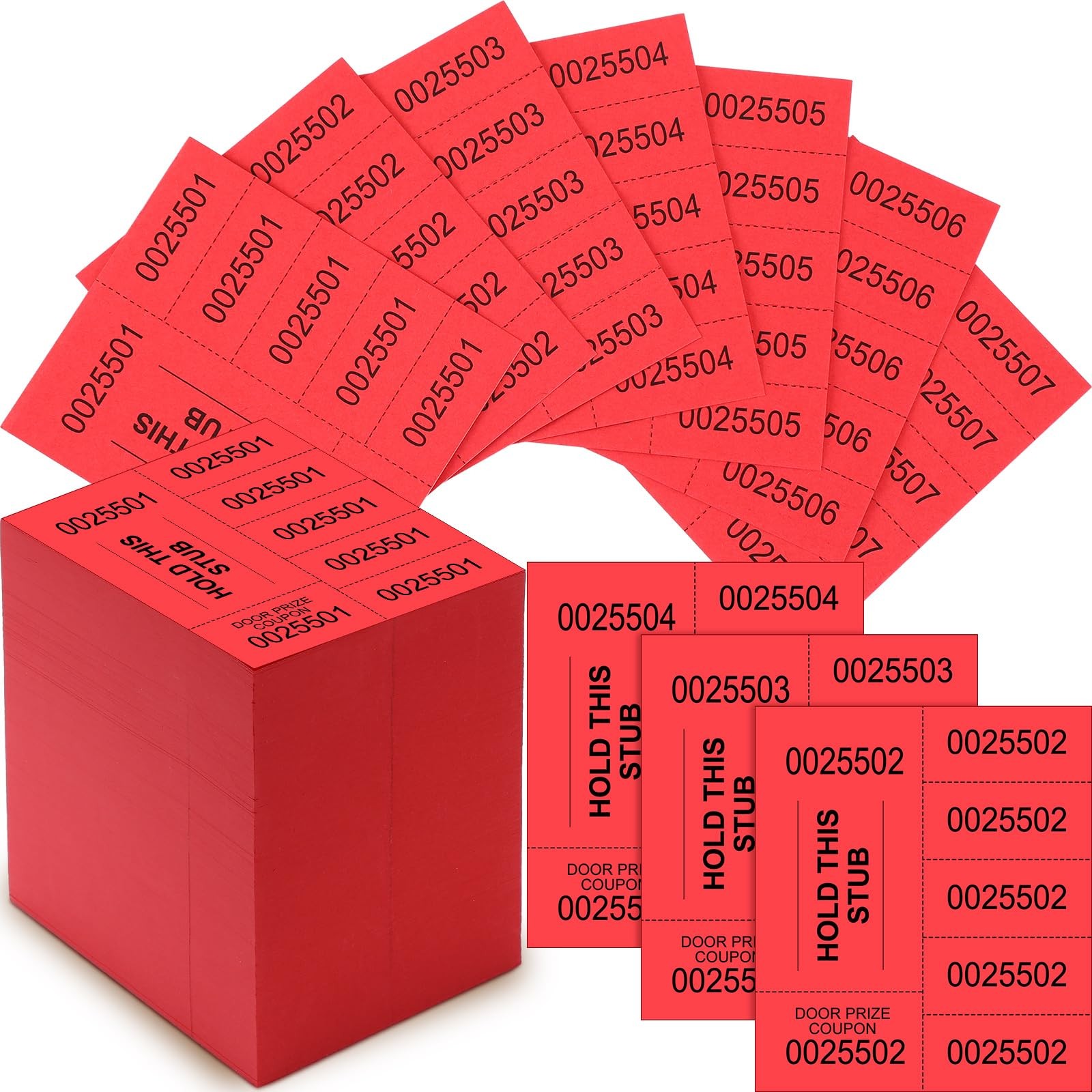 1000 Sheets Red Raffle Tickets Chinese Auction 5 Bid Numbers Basket Event gallery