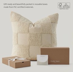 2 – Double Stitch Tufted Square Throw Pillow Covers 18”x18” Oat/Beige