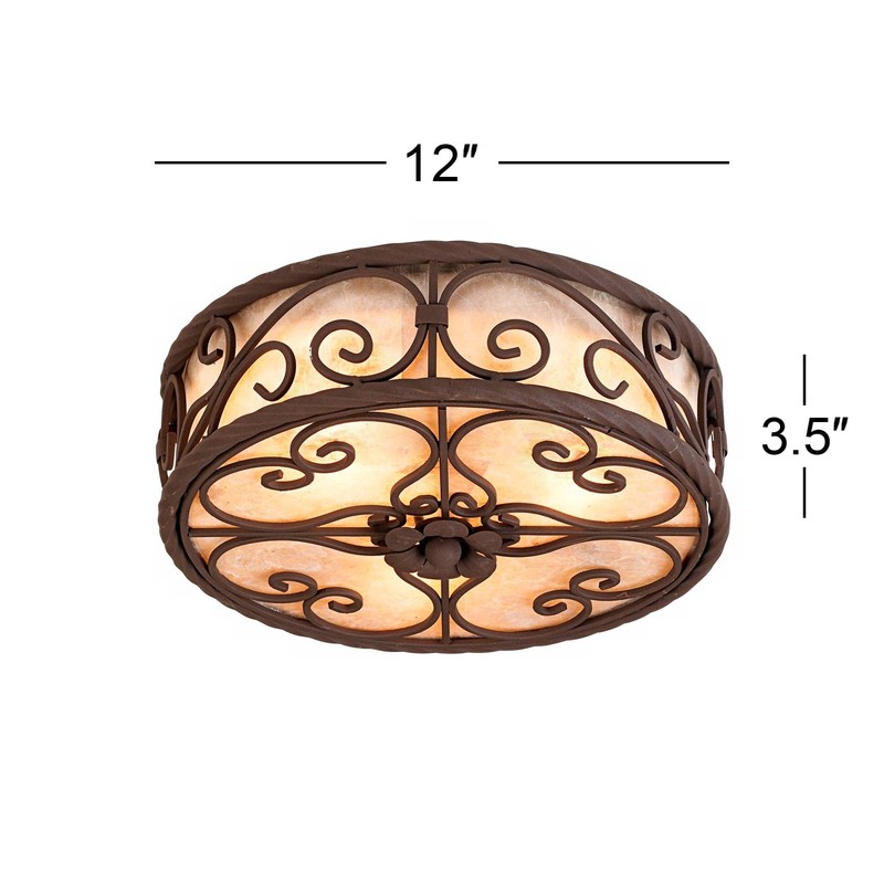 Natural Mica Rustic Ceiling Light Flush Mount Fixture 12" Dark Walnut Scroll gallery