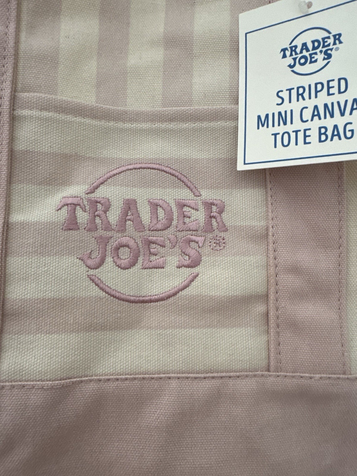 NEW Trader Joe's Mini Canvas Tote Bag Striped Limited Edition Pink Color 🩷 gallery