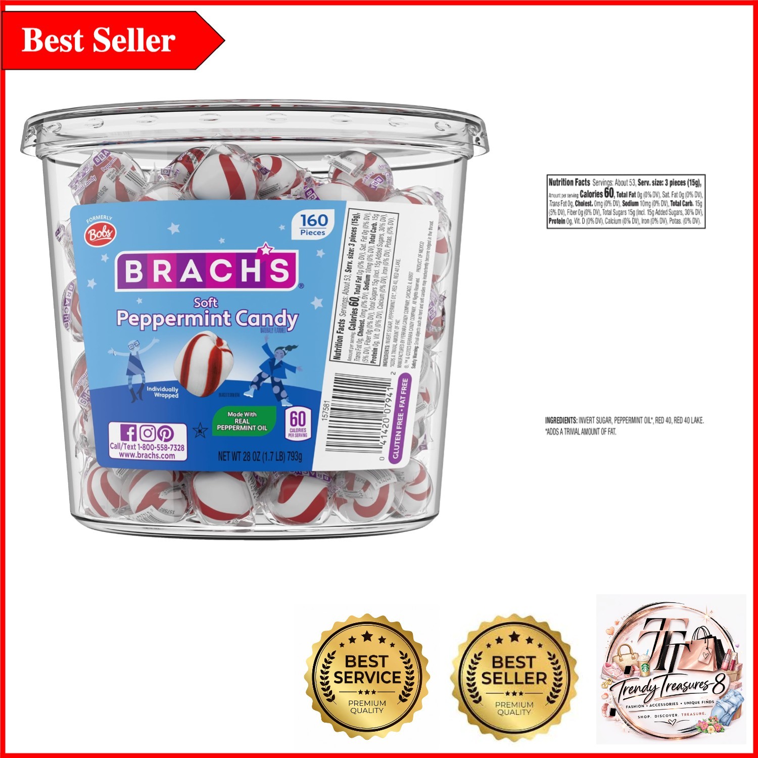Bob's Sweet Stripes Peppermint Candy – 160 Individually-Wrapped Soft Mints gallery