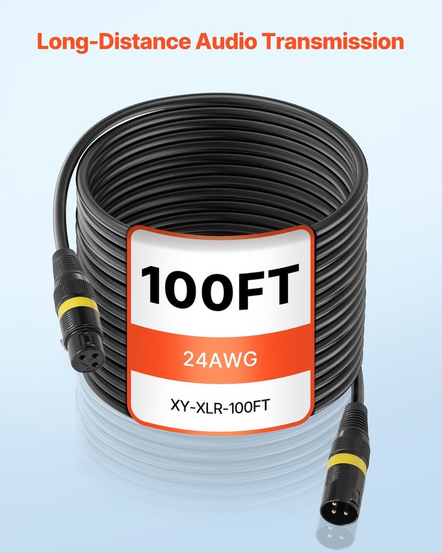 XLR Cable 100 ft, 2 Pack, Shielded Balanced DMX Male to Female Microphone Cables gallery