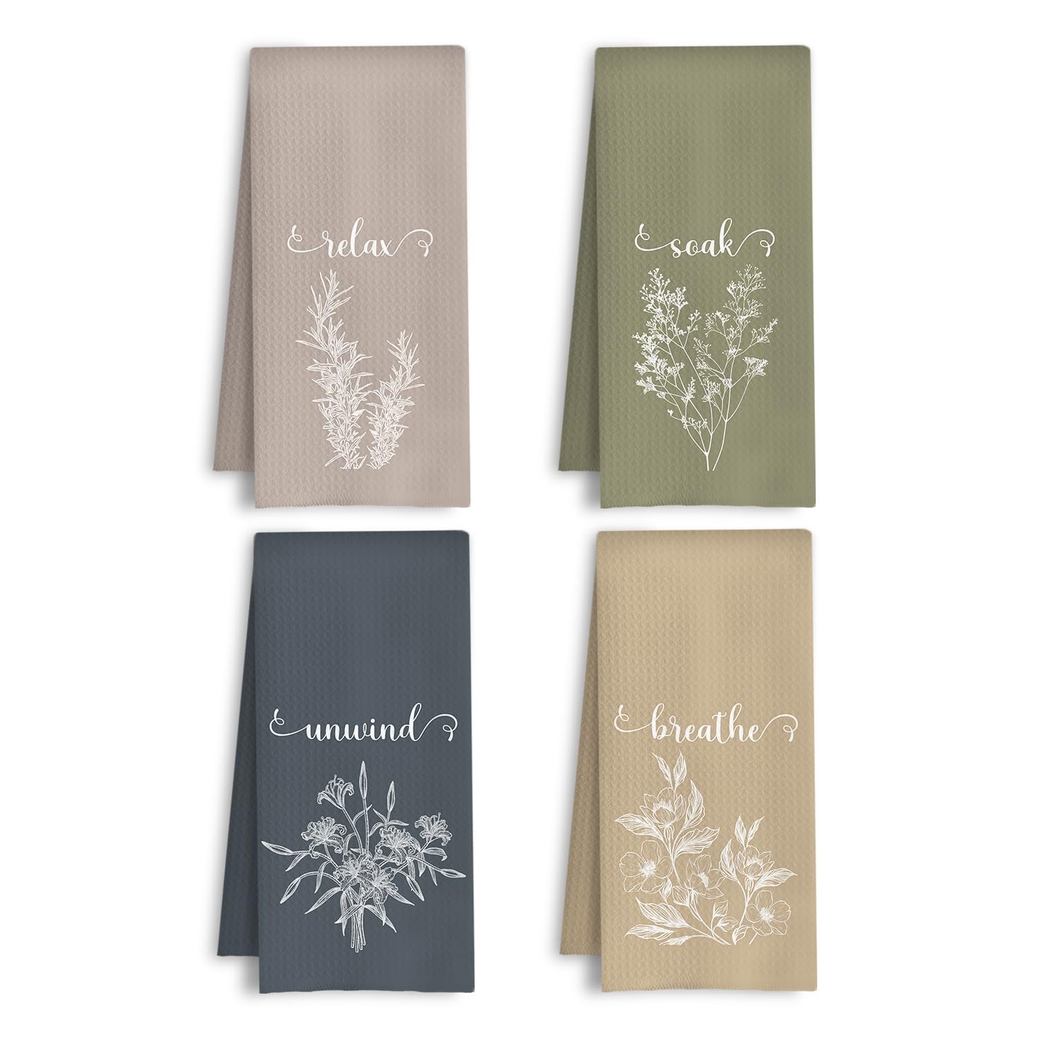Minimalist Boho Floral Hand Towels, Relax Soak Unwind Botanical Neutral Botan... gallery