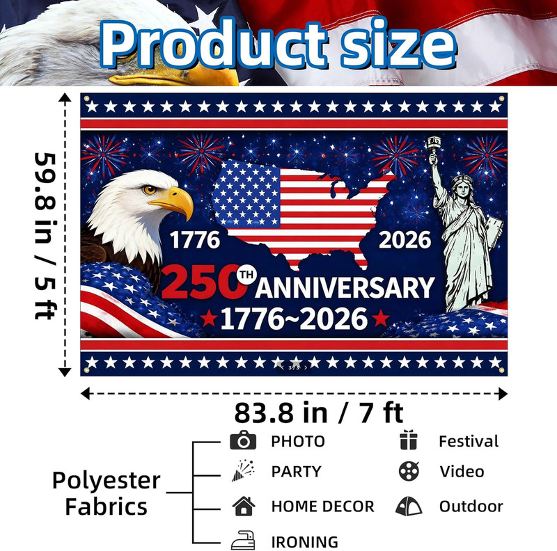 7x5 FT American Flag Backdrop for 250th Anniversary & Independence Day Events gallery