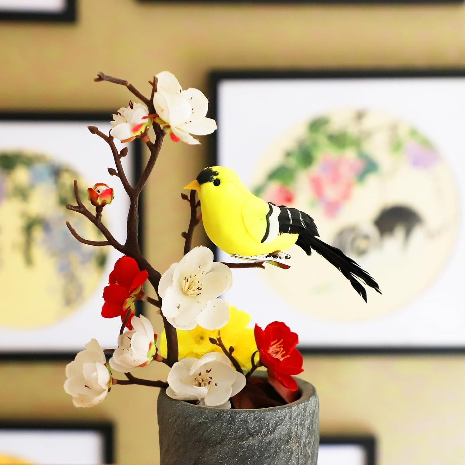 Artificial Birds Realistic Yellow Goldfinch 2 Pack Clip on Foam Feathered Bird O gallery