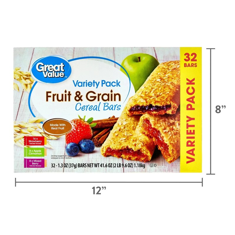 Great Value Fruit & Grain Cereal Bars, Variety Pack, 1.3 oz, 32 Count gallery