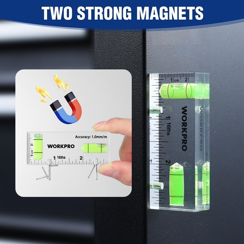 WORKPRO 3Inch Mini Level Tool Small Level Magnetic Level with 2 Bubbles 90°/180° gallery