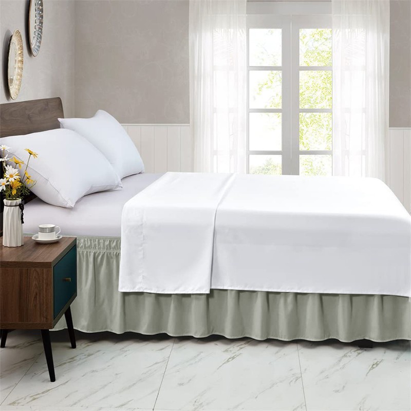 Elastic Dust Bed Ruffled Skirt Wrap Ruffle Around Bed Dressing Easy Fit 15"Drop gallery