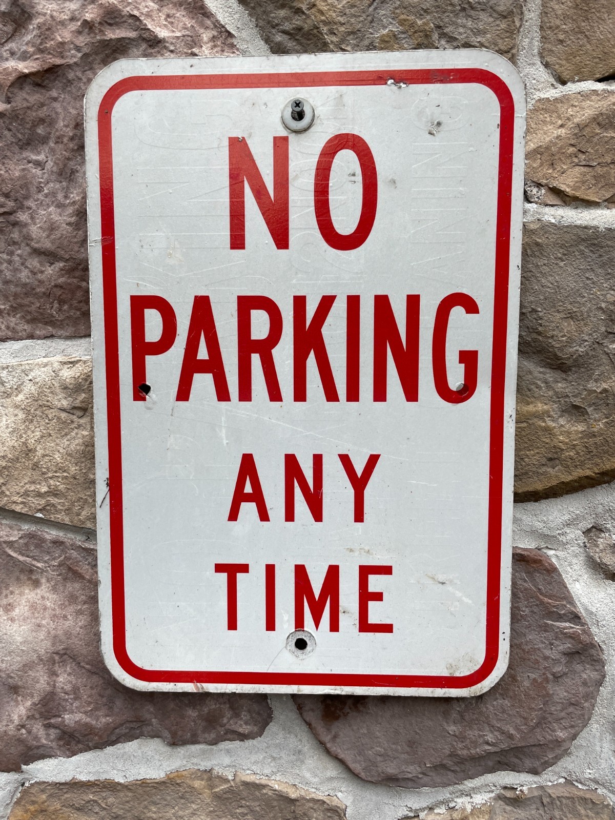 Authentic NO PARKING ANY TIME Vintage Retired Metal Street Sign 18x12 Red 2 gallery