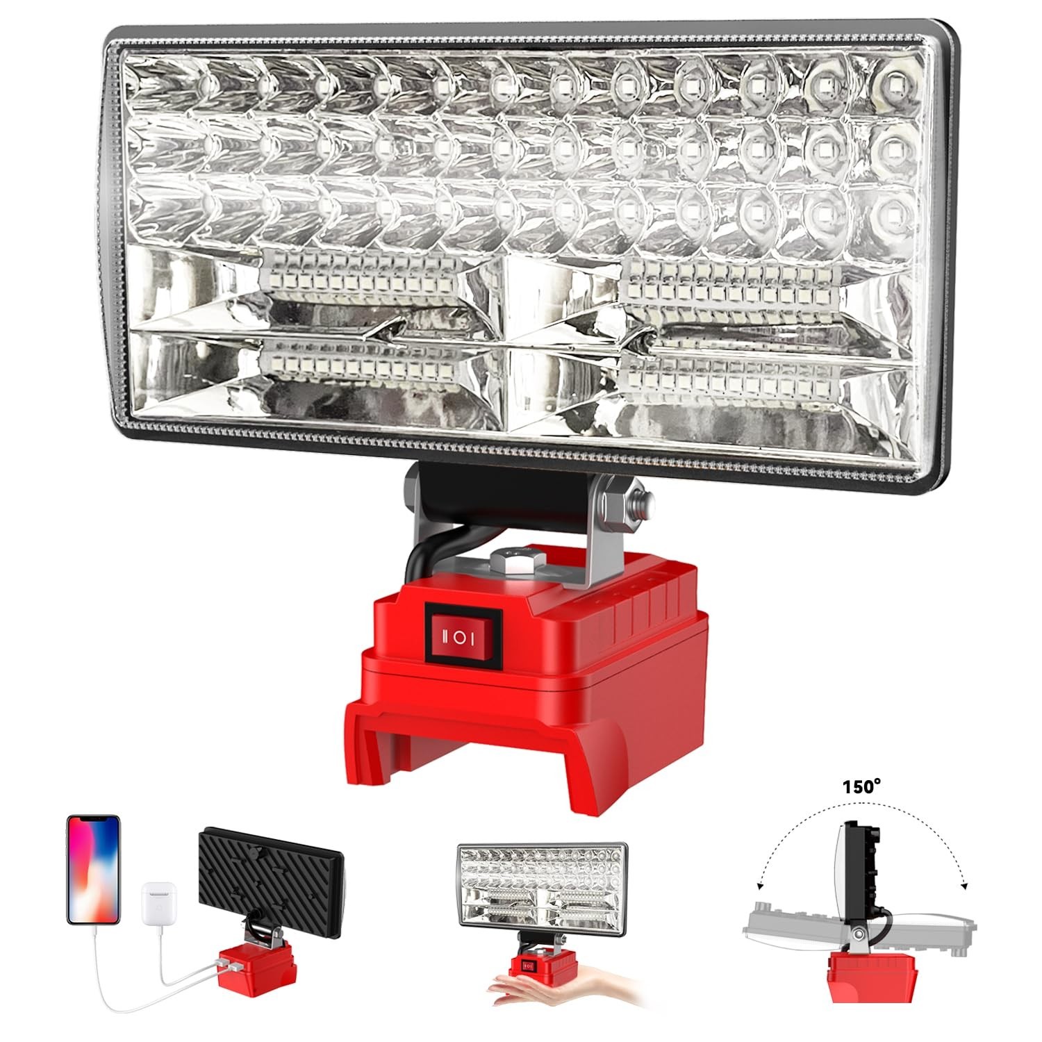 8" Cordless LED Work Light, 5400 Lumens, Adjustable Floodlight, USB Charging, Po gallery