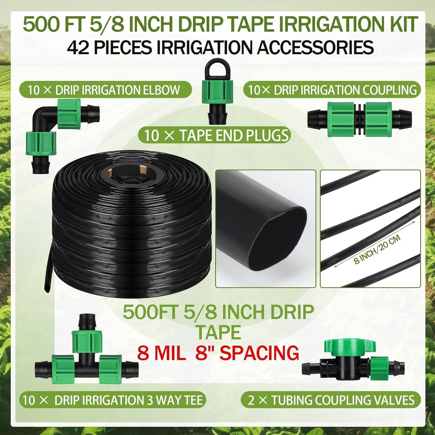 500 ft 5/8 Inch Drip Tape Irrigation Kit Drip Tape 8 Mil 8" Spacing Hose Gard... gallery