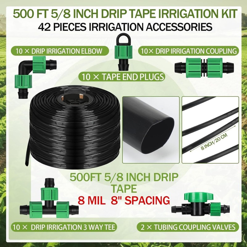 500 ft 5/8 Inch Drip Tape Irrigation Kit Drip Tape 8 Mil 8" Spacing Hose Gard... gallery
