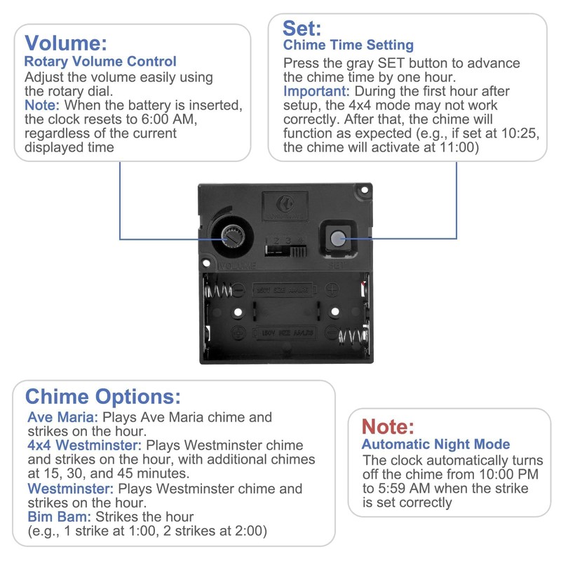 EEEKit Chiming Clock Mechanism Replacement, Battery Motors with Chime Black gallery