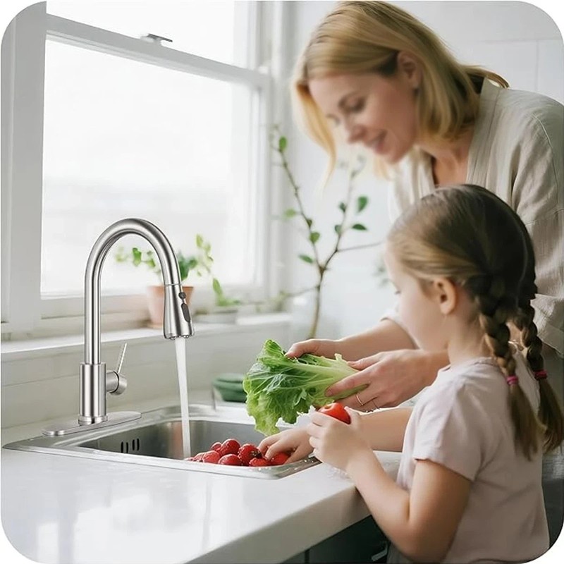 Silver Kitchen Faucet Sink Pull Down Sprayer Single Handle Swivel Mixer Tap gallery